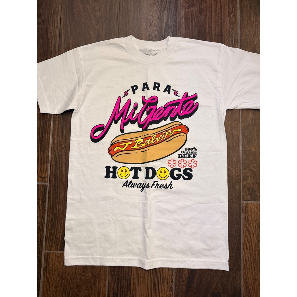J Balvin Para Mi Gente Hot Dogs Graphic T-Shirt White Mens Medium Streetwear Tee